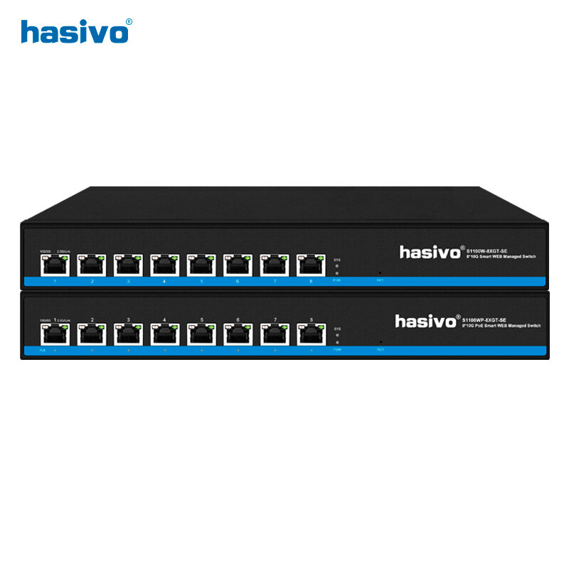 Hasivo ทั้งหมด10กิกะบิต POE หรือไม่มีพออีเธอร์เน็ตสวิตช์8*10Gbps พอร์ต RJ45เครือข่ายเสียบและเล่น10GbE 10GB 10000Mbps