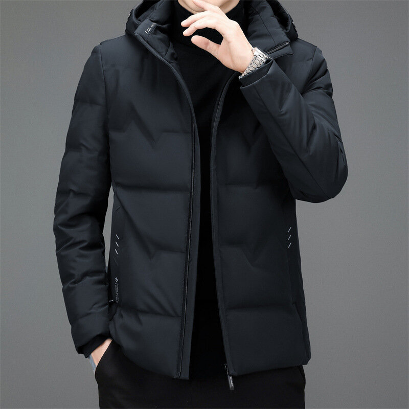 남성용 긴팔 덕다운 재킷, 따뜻한 블랙 재킷, 방풍 코트, 패션, 겨울, 가을, 2023 신상