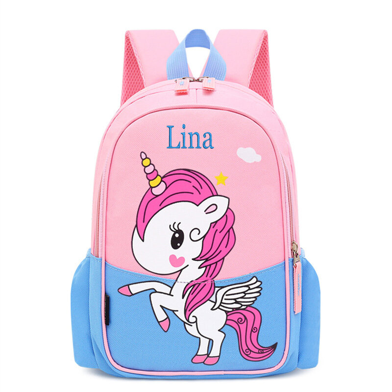 Детский рюкзак с персонализированным именем, мультяшным единорогом, милый рюкзак для детского сада, школьная сумка с вышивкой для мальчиков и девочек