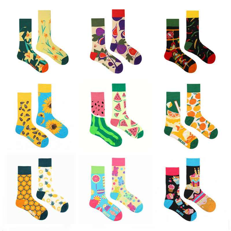 1pair Man calcetines femeninos original AB tide calcetines de media altura calcetines de colores flores, frutas, pasteles de caramelo calcetines de algodón calcetines neutros