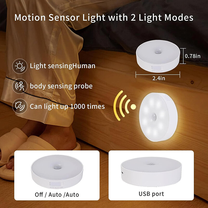Luz LED nocturna con Sensor de movimiento, lámpara de noche recargable por USB para cocina, dormitorio, Base magnética, luz de pared, iluminación de escaleras