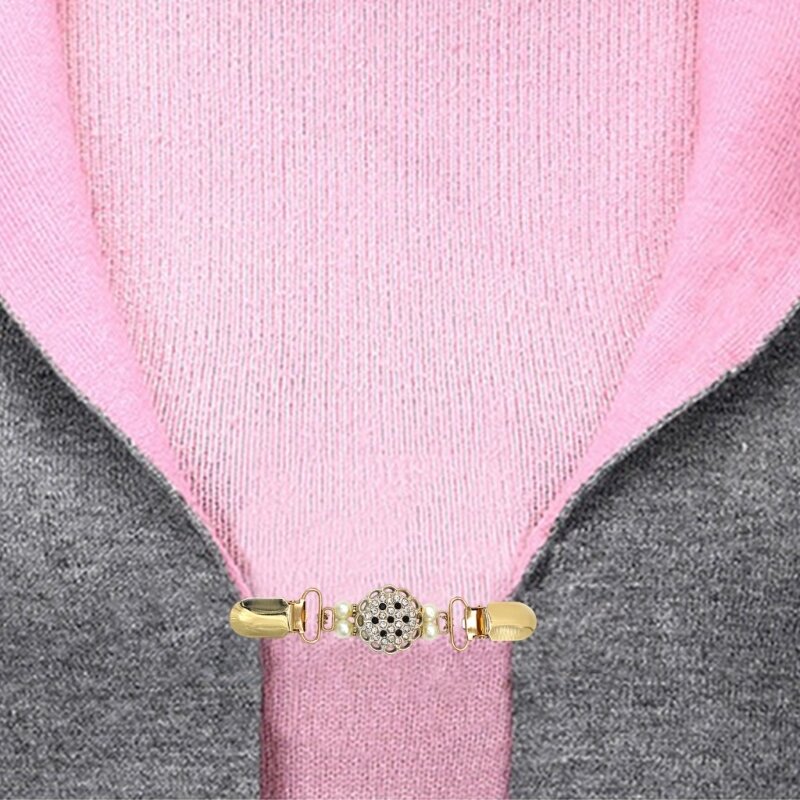 F42f suéter xale clipes colarinho vintage pérola vestido camisa broche clipe para mulher