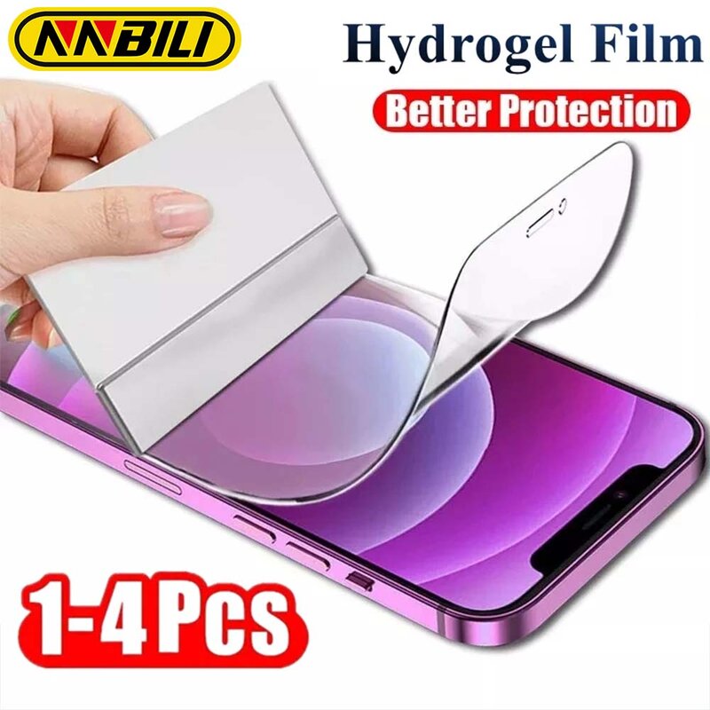 Película de hidrogel para iPhone, protector de pantalla para iPhone 7, 8, 6 Plus, X, XR, XS MAX, 11, 12, 13 Pro Max, sin cristal, 1-4 unidades