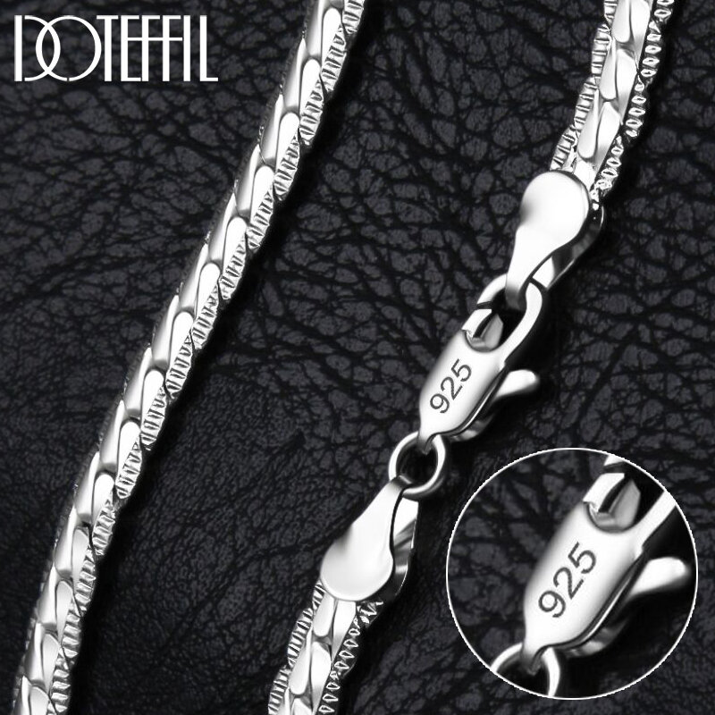 DOTEFFIL 925 Sterling Silver 6mm Side Chain 16/18/20/22/24 Inch Necklace For Women Man Fashion Wedding Engagement Jewelry Gifts