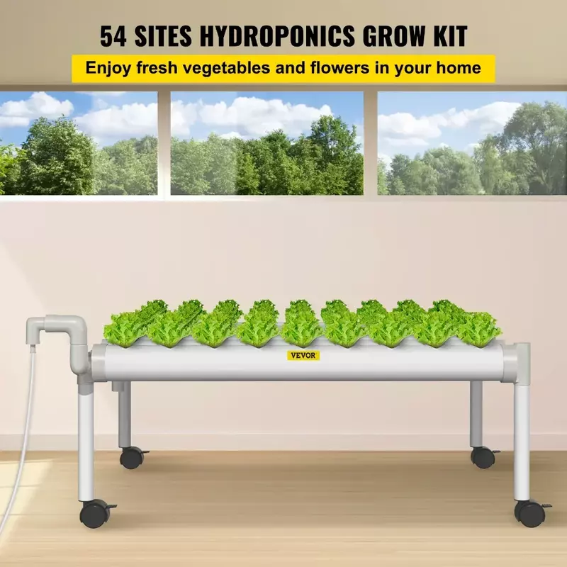Kit de cultivo hidropónico de 1 capa, 54 sitios de plantas, 6 tubos de PVC, sistema de cultivo de plantas de interior, con bomba de agua y temporizador