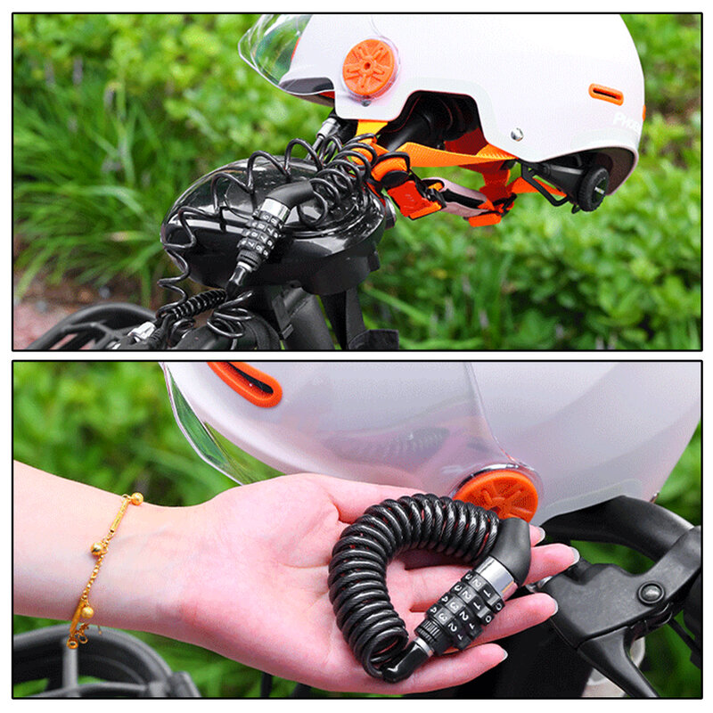 Cadena de bloqueo de casco clásico duradero, combinación de contraseña de 4 dígitos, bicicleta portátil, motocicleta, cable antirrobo, pieza de motor de puntada