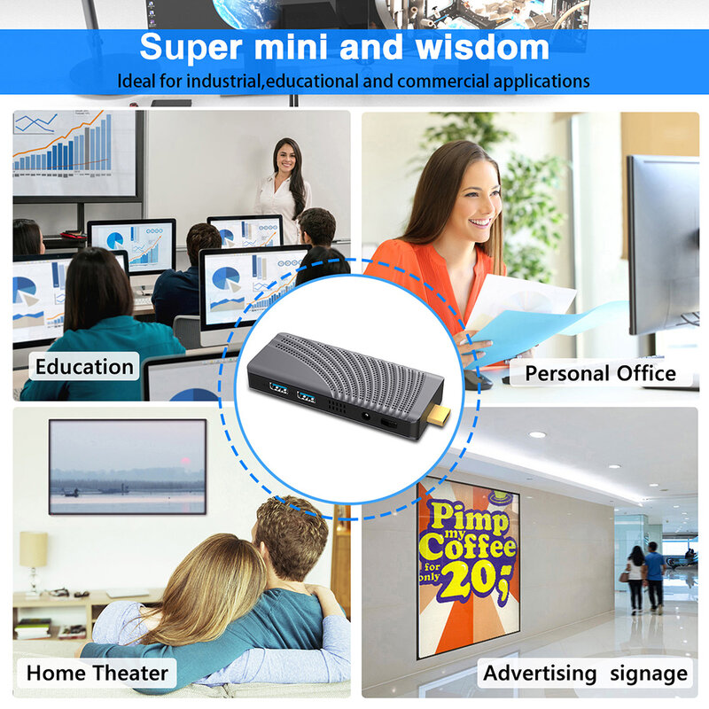 KimTin-Mini PC Celeron J4125, Quad Core CPU, 6GB, 128GB, 4K, Sin ventilador, Windows 10 Pro Stick, Mini ordenador, HDMI 2,4G, 5G, WiFi, 1000 LAN