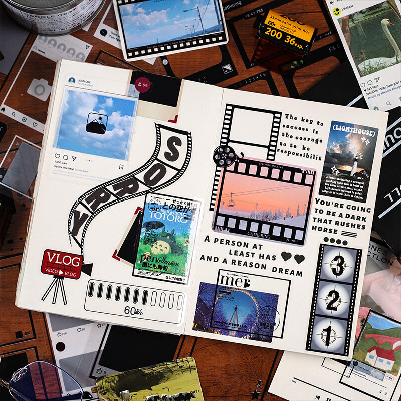Journamm 6pcs/pack Ins Film Style PET Stickers Frame Collage Decor Junk Journal DIY Scrapbooking Vintage Materials Stickers