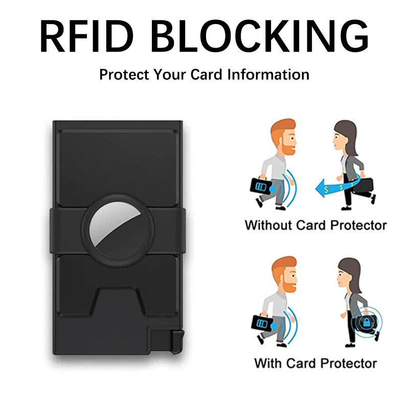 TANGMO-신상 남성 에어태그 카드 홀더 지갑, 슬림 미니멀리스트 얇은 알루미늄 금속 에어태그 지갑 RFID 밴드 ID 카드 신용 카드 케이스