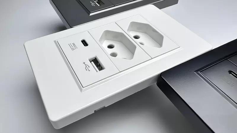 DELEFU-Panel de PC ignífugo, 10A, 20A, 118mm, carga rápida tipo c, USB, tomas estándar de Brasil, blanco, gris, negro, interruptor de enchufe de pared