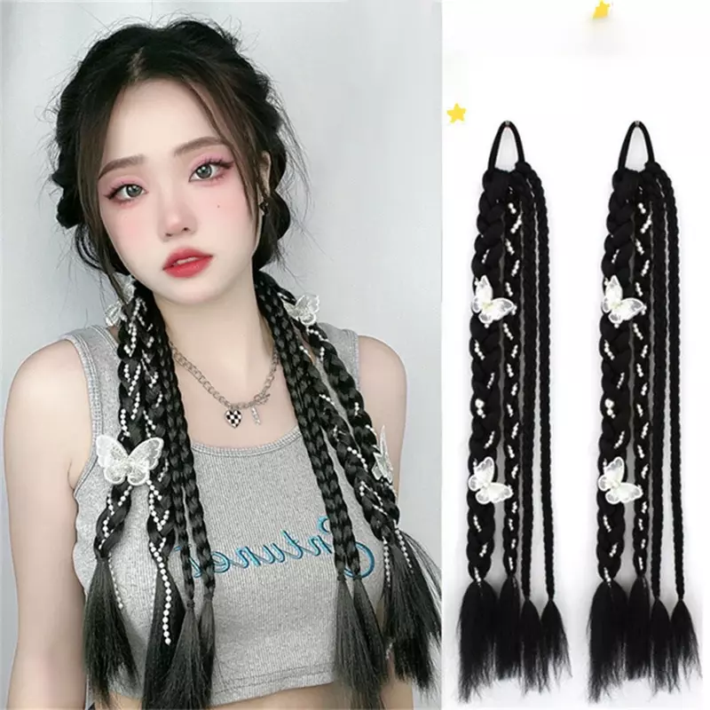 4 Braids Synthetic Bubble Braid With Crystal Butterfly Ponytail Wig Braid Sweet Cool Cute Twists Braid Increases Hair Volume