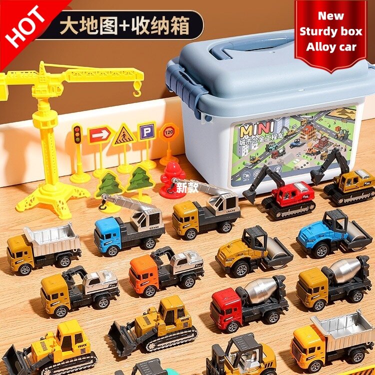 Set mainan mobil proyek, Set mainan simulasi paduan Model ekskavator tarik mundur Mini, mainan inersia untuk anak-anak