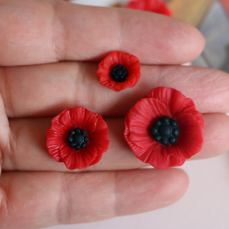 5/10 stücke Harz Mohn rote Blume Miniatur, Flatback Cabochons für DIY Handwerk Projekt Dekoration liefert
