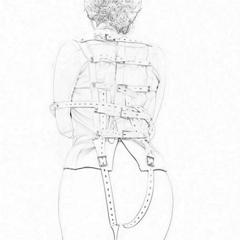 Disfraz de chaqueta recta de Asylum, arnés corporal de sujeción, brazalete, blanco, S, M, L, XL