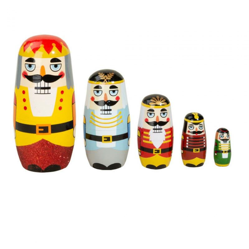Muñecas Matryoshka de madera Cascanueces, figuras hechas a mano, coleccionables, regalos de cumpleaños, estante, muñeca de anidación, juguete, decoración pintada a mano, 5 unidades