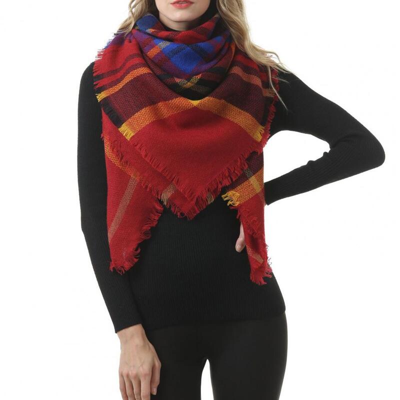 Цветная шаль с принтом стильный женский зимний шарф с цветным блоком вязаный дизайн плотный теплый мягкий материал ветрозащитный для холода