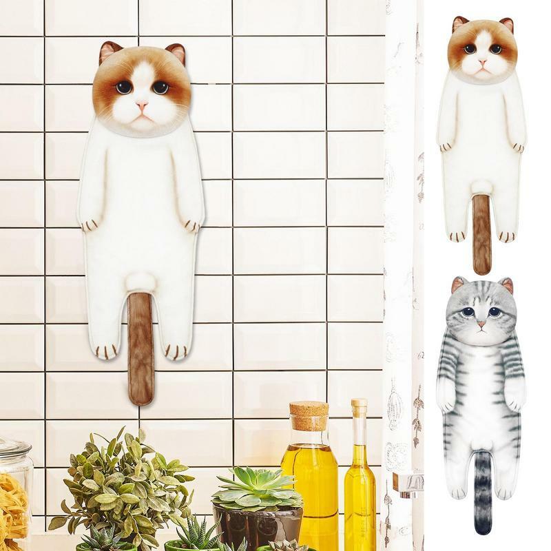ผ้าขนหนูแมวอเนกประสงค์แบบแห้งเร็วผ้าขนหนูมือรูปแมวน่ารักผ้าขนหนูเช็ดมือสำหรับห้องน้ำห้องครัว washstand อุปกรณ์ในบ้าน