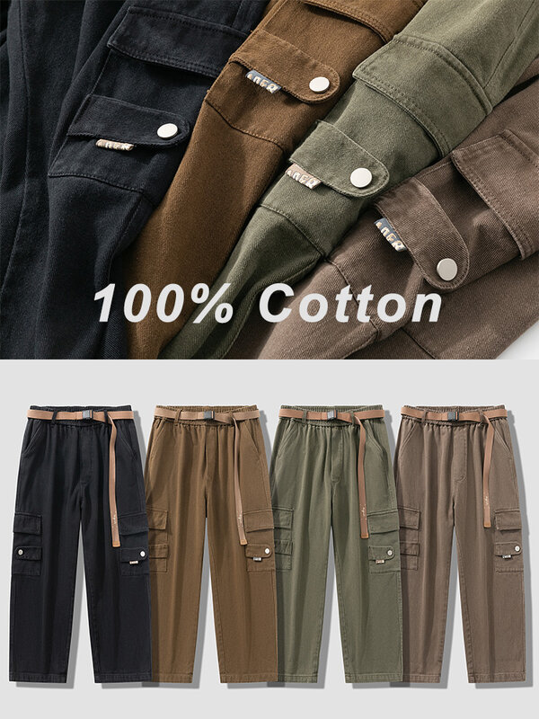 2023 Autumn New Cargo Pants Men Multi-Pockets Cotton Casual Wide Pants Male Workwear Loose Straight Trousers Big Size 7XL 8XL