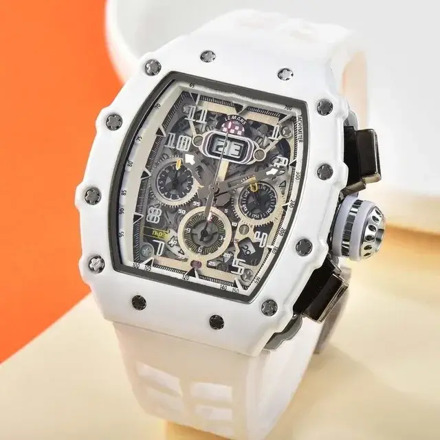 Top Luxury Mechanical Style Men's Watch Waterproof 6 Needle Run Second Watch Wine Barrel Shaped Richard Quartz Watch