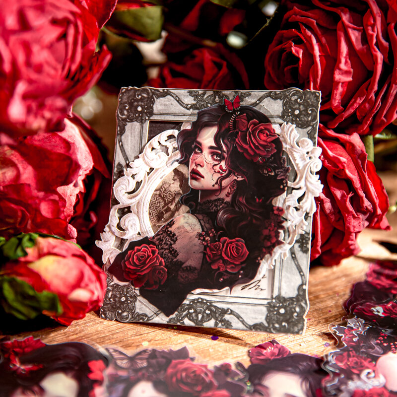 Autocollants en PVC de fleurs de caractère britannique, série fille gothique rétro, 6 paquets/uno