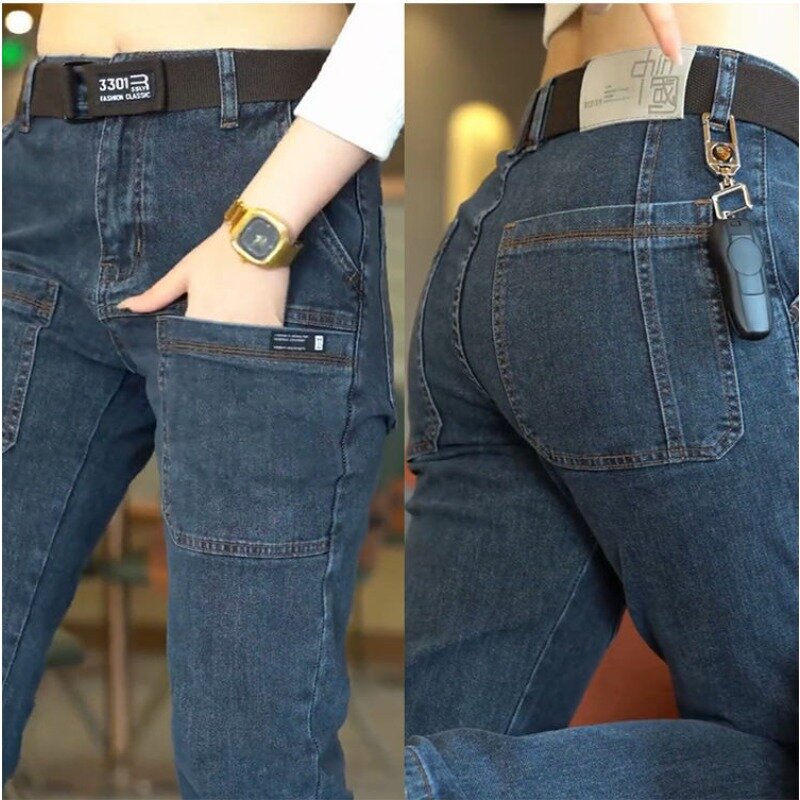 Korea Frauen Männer Jeans Cargo Jeans hose lässig blau grau y2k Streetwear gerade Jeans männliche Hose Damen Herren bekleidung