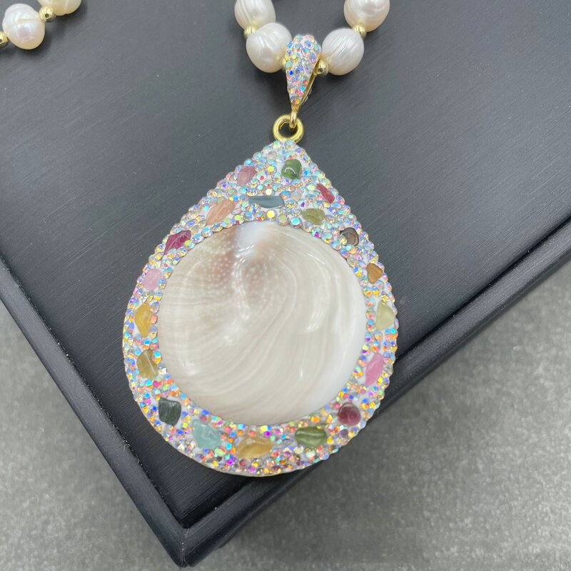 MVN061-collar de perlas naturales con incrustaciones de piedras preciosas, cadena de suéter de ostra y sol, estilo de hada fresca, Popular, gran oferta, 2024
