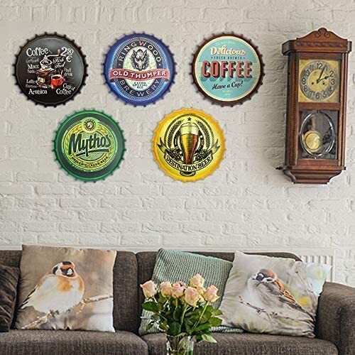 Retro Sign Sexy Lady Bottle Caps Retro Metal Tin Sign Diameter 13.8 Inches - Handcrafts Home Decor Bar Plaque Lounge