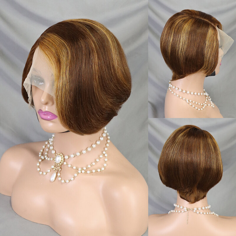 Pixie Cut Wig Lace Human Hair Wigs For Women Straight Short Bob Wig 13x4x1 Lace Wig Prepluck Brazilian Human Hair Burgundy Ombre