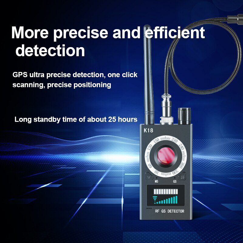 อุปกรณ์ค้นหาเลนส์ไร้สายอเนกประสงค์ K18 1MHz-6.5GHz GSM เครื่องค้นหาข้อผิดพลาดสัญญาณ GPS เครื่องติดตามสัญญาณ RF