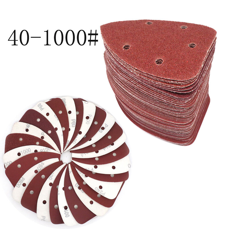 5pcs/set 140*98mm 5 Holes Sandpaper Triangle Hook & Loop Abrasive Sanding Disc Grit 40-1000 Fit For All 140mm Detail Sanders