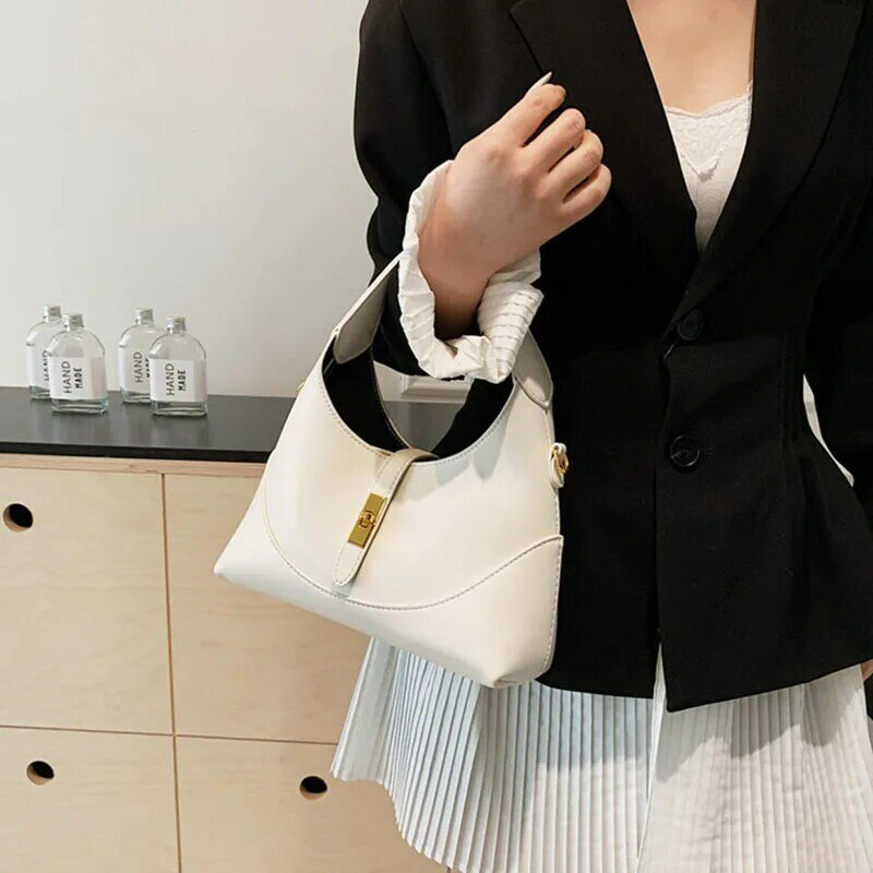 Pu Leather Women's Crossbody Bags Shoulder Fashionable Handbag Solid Color Underarm Bags Commuter Armpit bag