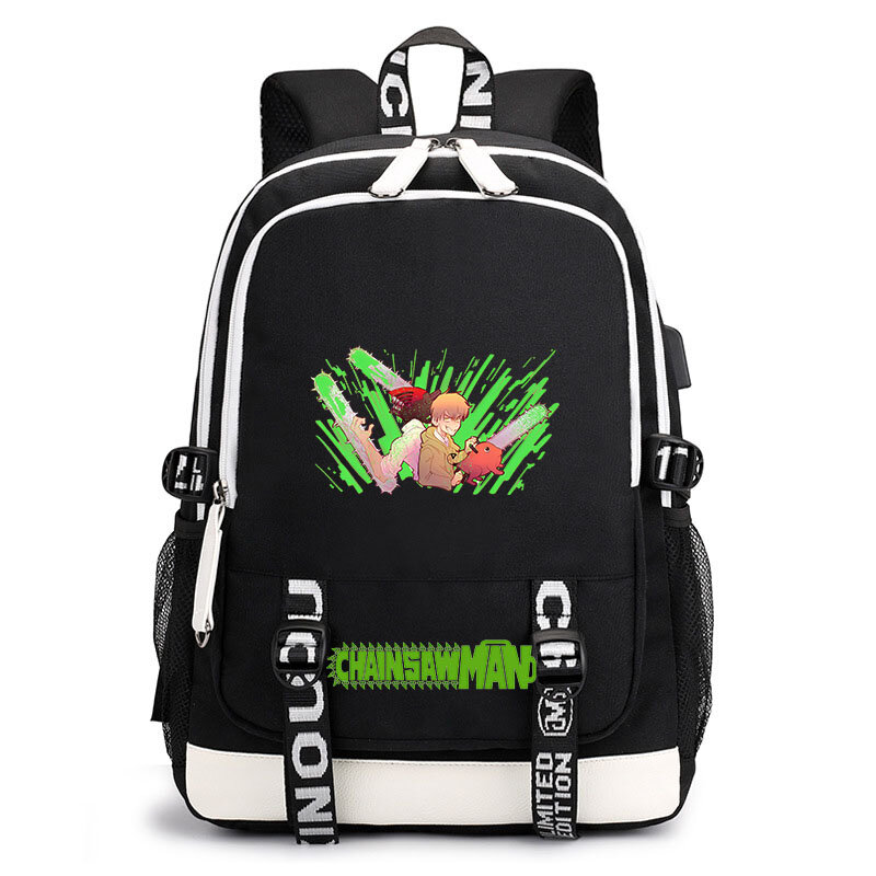 チェーンソーマンアニメプリントバックパック、10代の学生のランドセル、男の子と女の子のためのUSBバッグ、子供のためのカジュアルバッグ