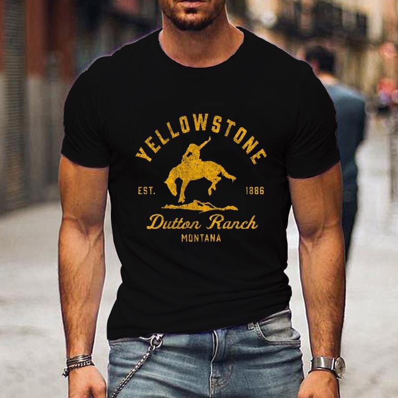 Męska i damska nowa moda Yellowstone Dutton Ranch koszulka z nadrukiem klasyczny wzór letnia koszulka z fajne szorty rękawem