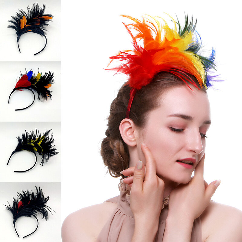 Красочные повязки для волос с перьями, головной убор для выступлений на карнавальной сцене, танцевальный шар, драгоценности