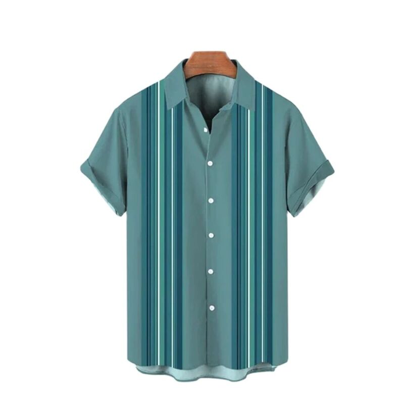 Camisa havaiana casual masculina, camisa de manga curta, roupa respirável, impressão 3D, verão