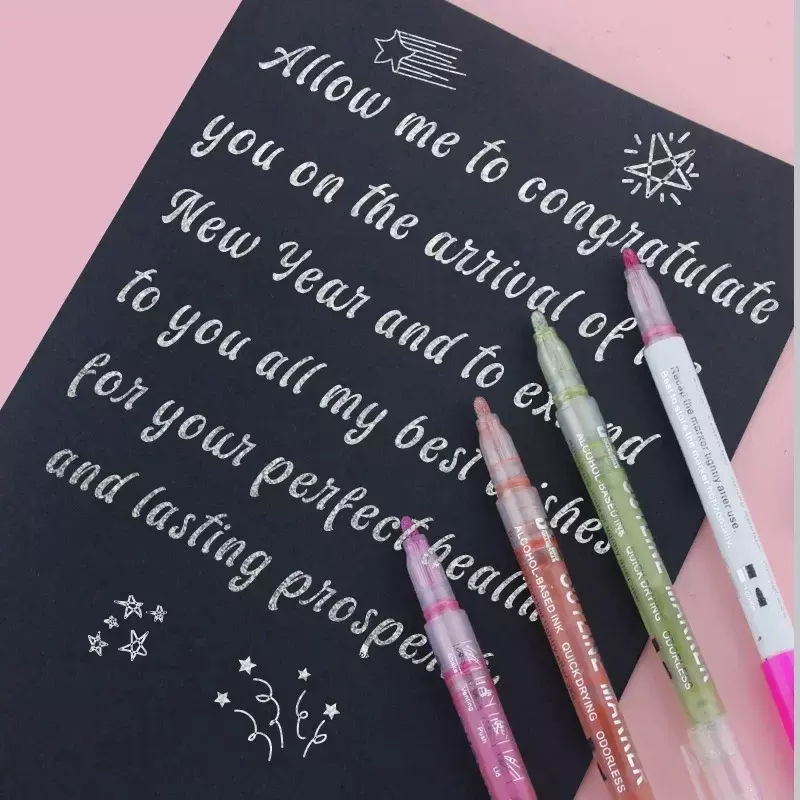 New 8Colors Double Line Outline Art Pen Marker Pen For Students DIY Graffiti Highlighter Scrapbook Bullet Diary Poster Card