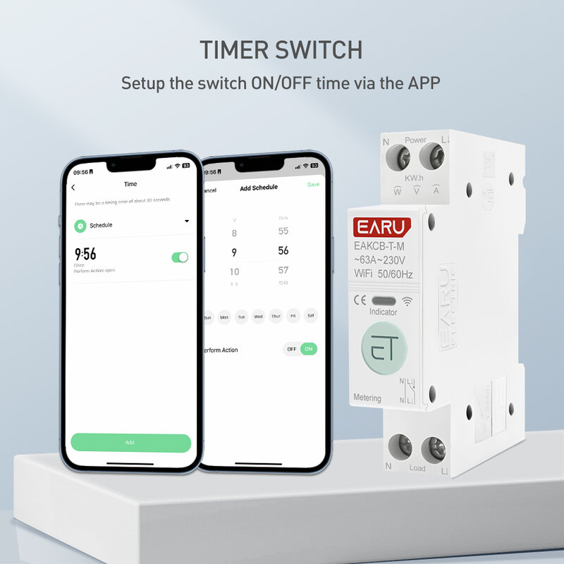 Tuya WiFi Smart Circuit Breaker MCB 1P+N 63A Timer Power Energy kWh Voltage Current Meter Protector Voice Remote Control Switch