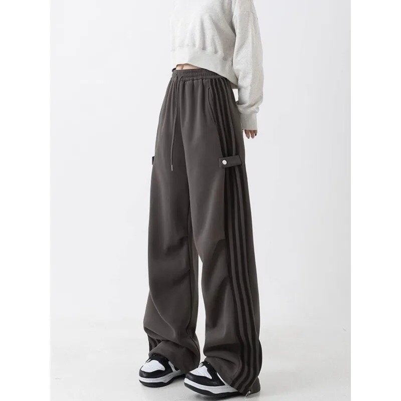 Deeptown Y2k pasiasty swetry damskie sportowe luźne spodnie w stylu koreańskim Streetwear Cargo wiosna Harajuku spodnie Vintage estetyczne