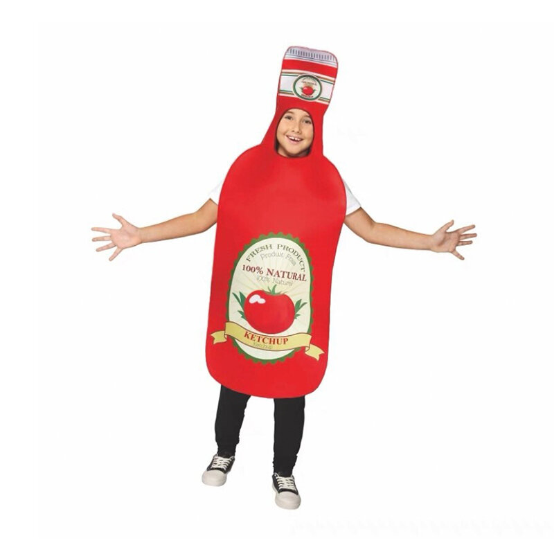 Jongens Meisjes Unisex Familie Volwassen Grappig Voedsel Halloween Cosplay Dress Up Cosplay Kind Ketchup Kostuum
