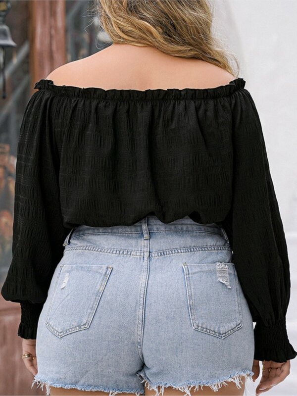 Plus Size Lente Off Shoulder Sexy Pullover Tops Dames Lange Mouw Geplooide Mode Dames Cropped Blouses Losse Vrouw Tops