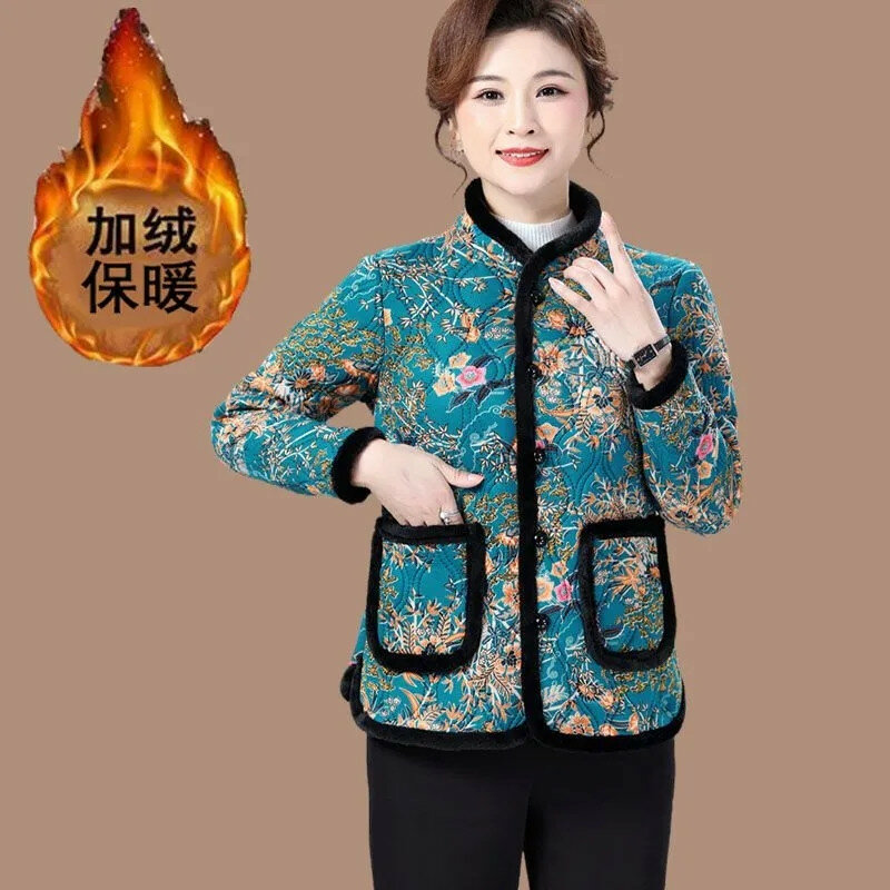 Middle-Aged Elderly Women's Cotton Coat 2024 NEW Autumn Winter Jacket Fashion Added Plush  Warm Small Cotton Outerwear 6XL
