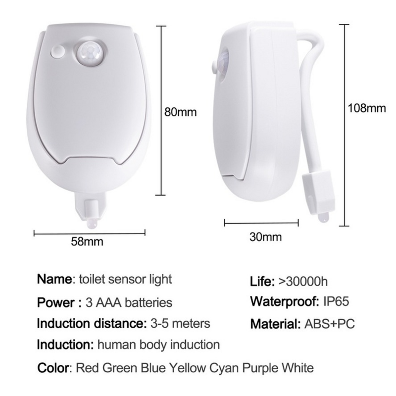 Lampu Malam LED Sensor Gerak PIR Lampu Toilet LED Lampu Malam Kamar Kecil 8 Warna Lampu Mangkuk Toilet untuk Kamar Mandi Kamar Kecil