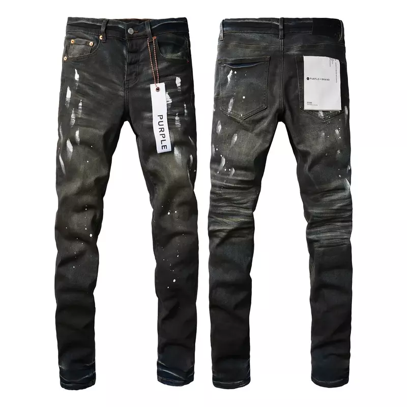 Высококачественные фиолетовые брендовые джинсы, уличные, с дырками, черная краска, мода, высококачественный ремонт, узкие джинсы с низкой посадкой 1:1 брюки