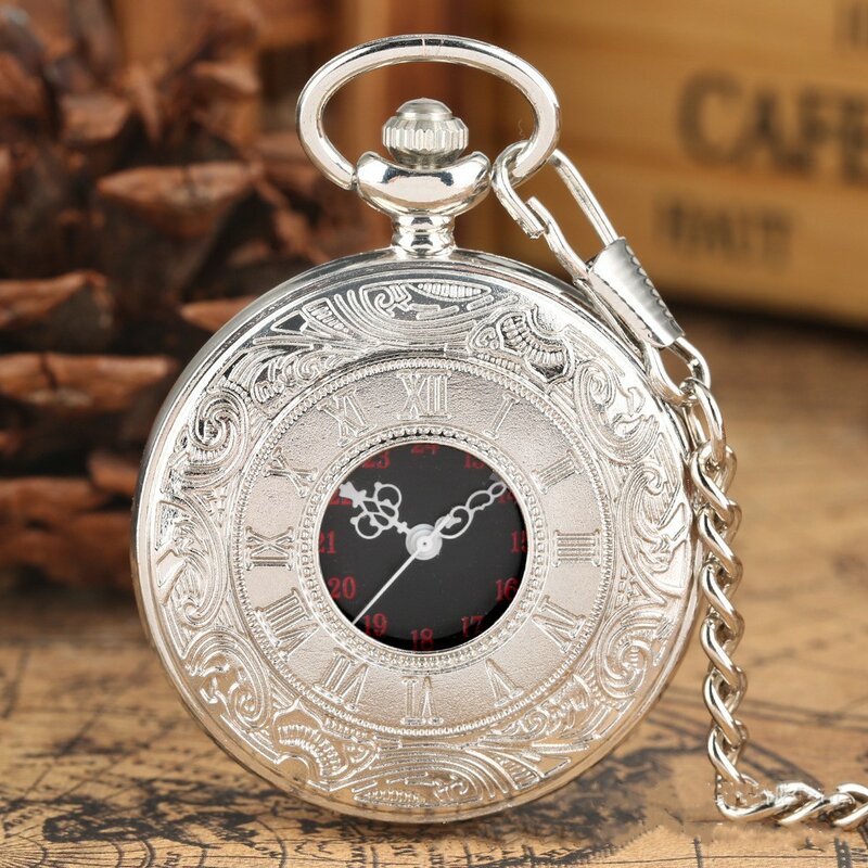 Reloj de bolsillo negro untuk hombre y mujer, CharmUnisex Vintage, reloj de bolsillo Steampunk de cuarzo con nbowmero romano, COLLA