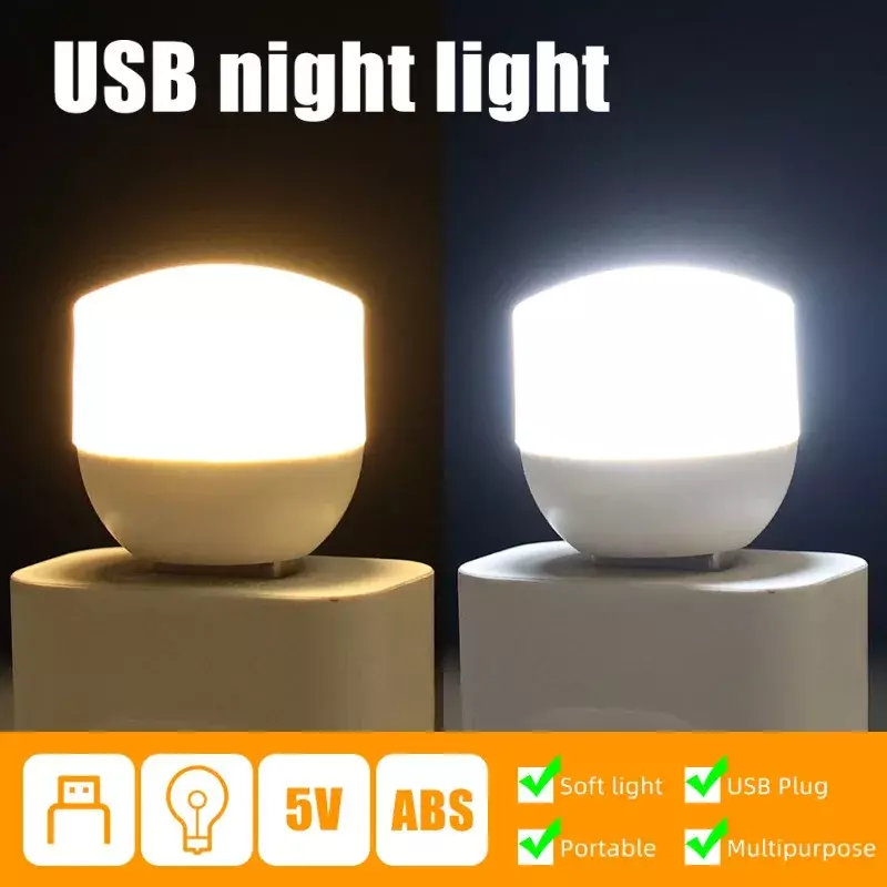 1/10pcs Mini USB Night Light Plug Lamp Warm White Eye Protection Book Reading Lamp Computer Mobile Power Charging LED Night Lamp