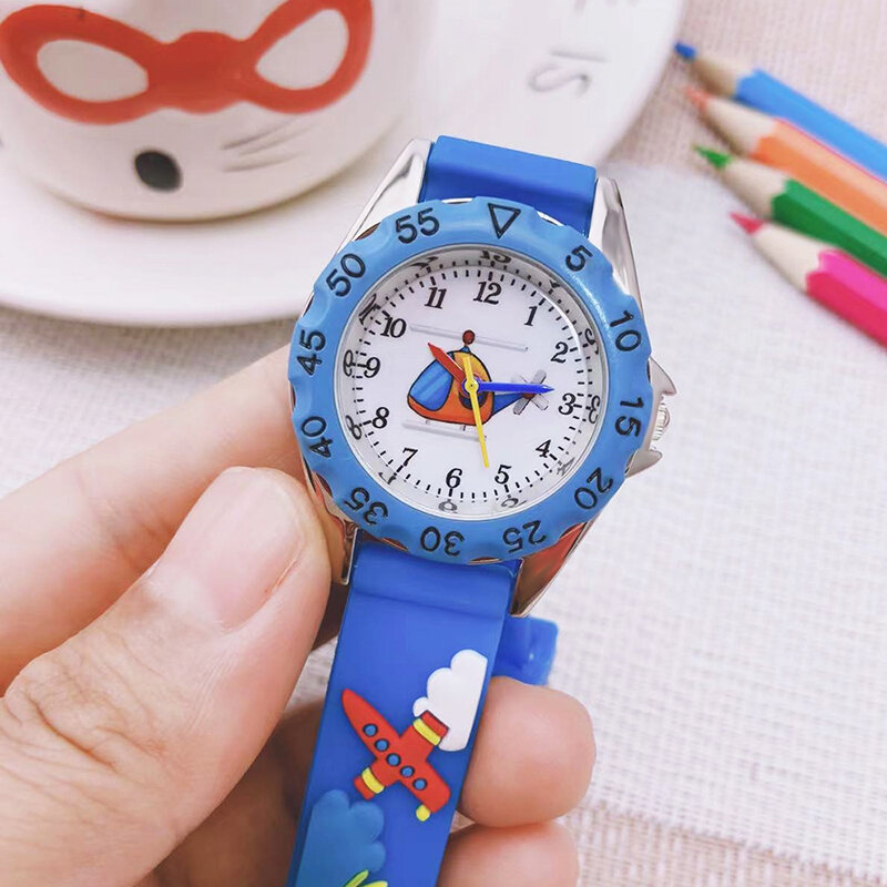 Chaoyada-男の子と女の子のためのシリコンストラップ時計,子供のための3D漫画パターン時計,飛行機のおもちゃ,スポーツ時計,子供のための