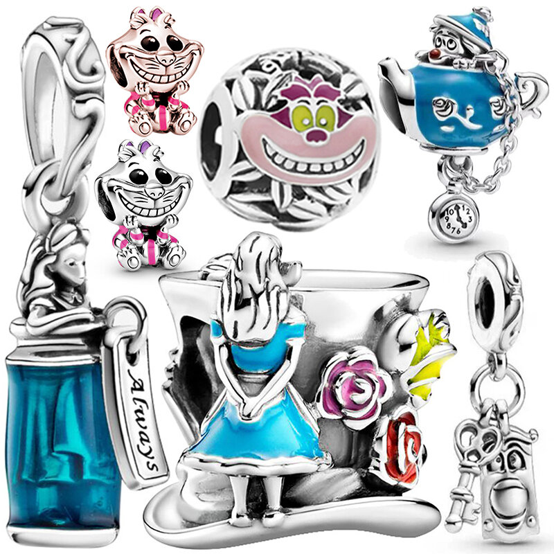 Aoger Disney Cheshire kot koraliki alicja w krainie czarów wisiorek pasujący do oryginalna bransoletka pandory 925 srebrnej biżuterii