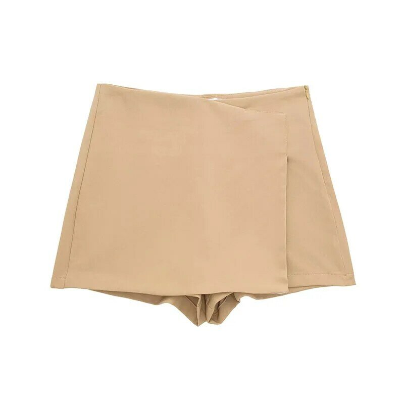 ZATRHMBM 2022 moda donna a vita alta Mini Culottes Vintage cerniera laterale asimmetrica pantaloni corti femminili Mujer