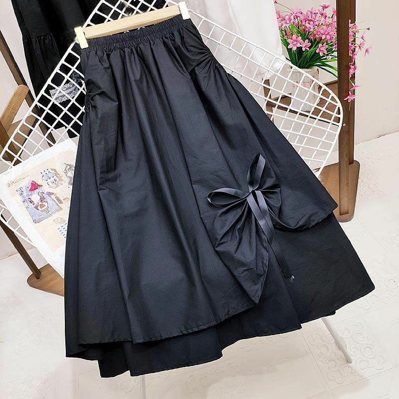 Женская ассиметричная юбка с высокой талией, Повседневная Свободная однотонная эластичная юбка со складками и бантом, лето 2024