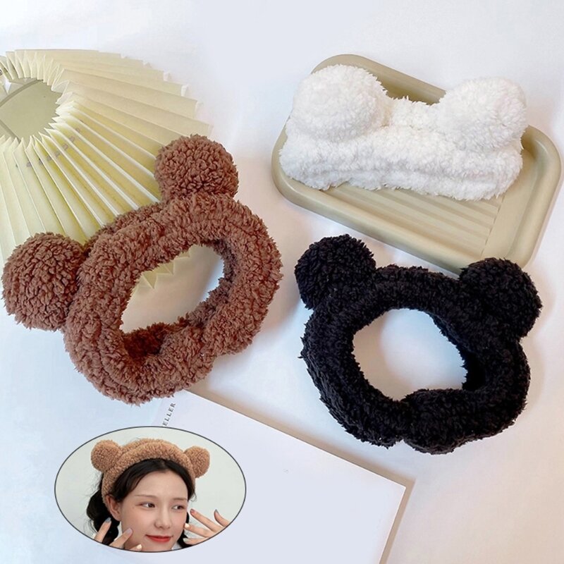 A2es adorável headbands feminino maquiagem lavagem rosto pelúcia bandana elástica hairband para mulheres meninas skincare